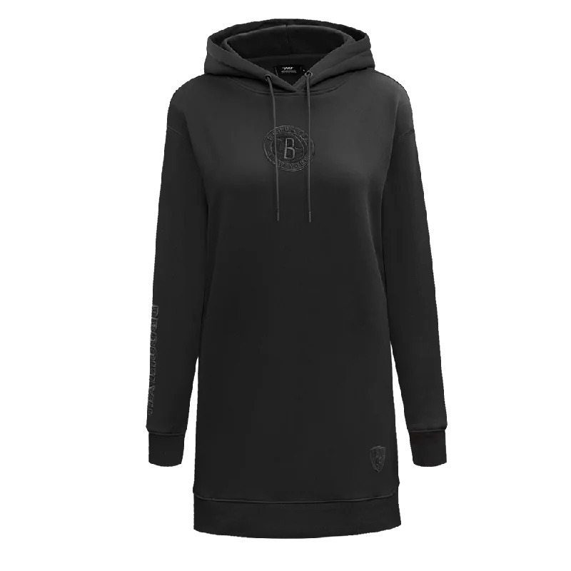 NBA BROOKLYN NETS TRIPLE BLACK WOMEN'S HOODIE DRESS (TRIPLE BLACK)