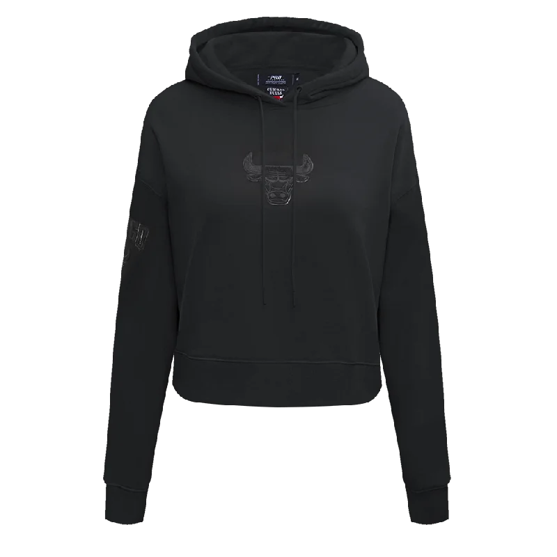 NBA CHICAGO BULLS TRIPLE BLACK WOMEN'S CROPPED PO HOODIE (TRIPLE BLACK)