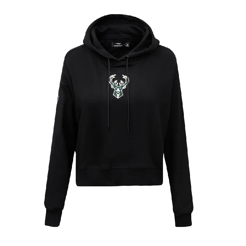 NBA MILWAUKEE BUCKS CLASSIC WOMEN'S CROPPED PO HOODIE (BLACK)