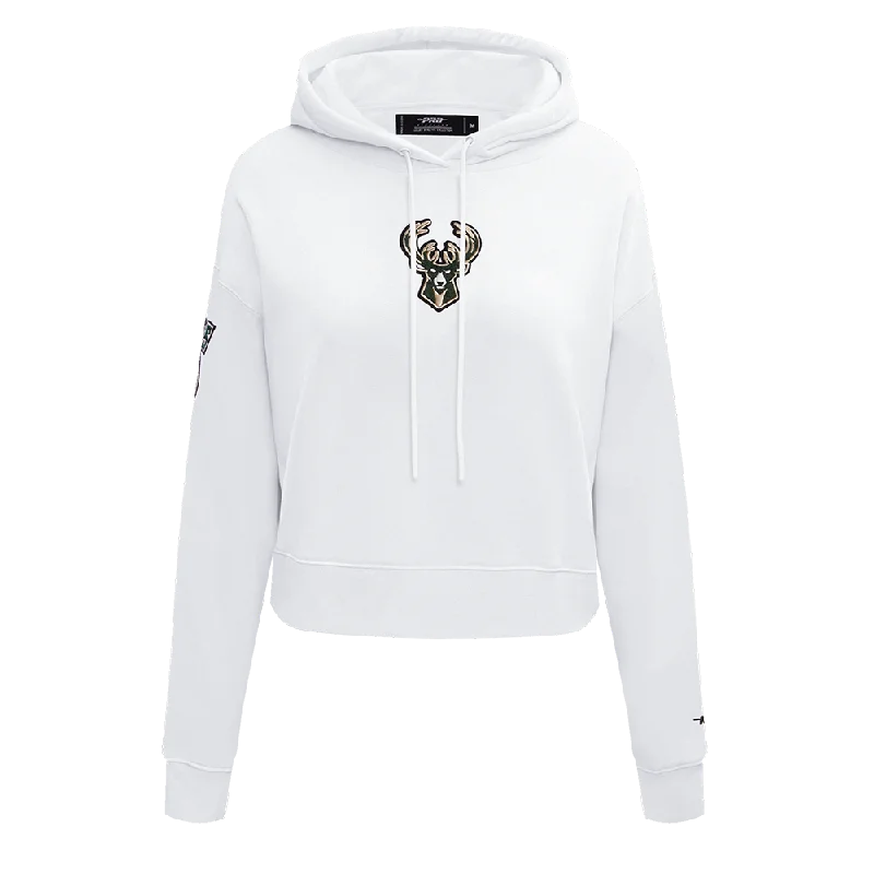 NBA MILWAUKEE BUCKS CLASSIC WOMEN'S CROPPED PO HOODIE (WHITE)