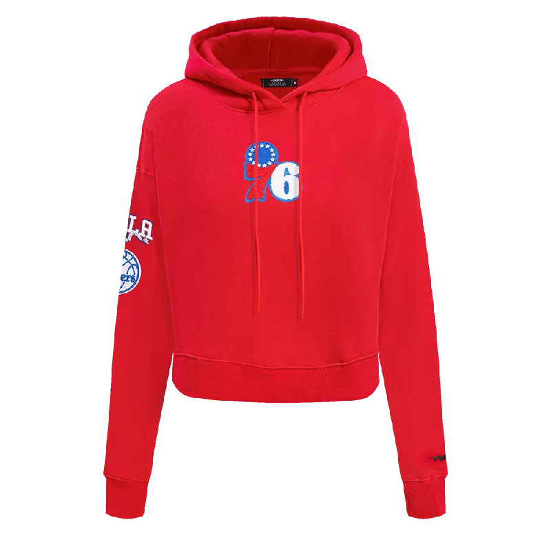 NBA PHILADELPHIA 76ERS CLASSIC WOMEN'S CROPPED PO HOODIE (RED)