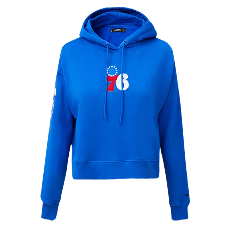 NBA PHILADELPHIA 76ERS CLASSIC WOMEN'S CROPPED PO HOODIE (ROYAL BLUE)