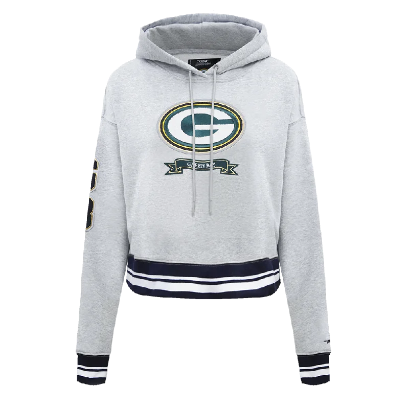 NFL GREEN BAY PACKERS PRO PREP WOMEN'S RIB FLC CROPPED PO HOODIE (HEATHER GRAY/BLACK)