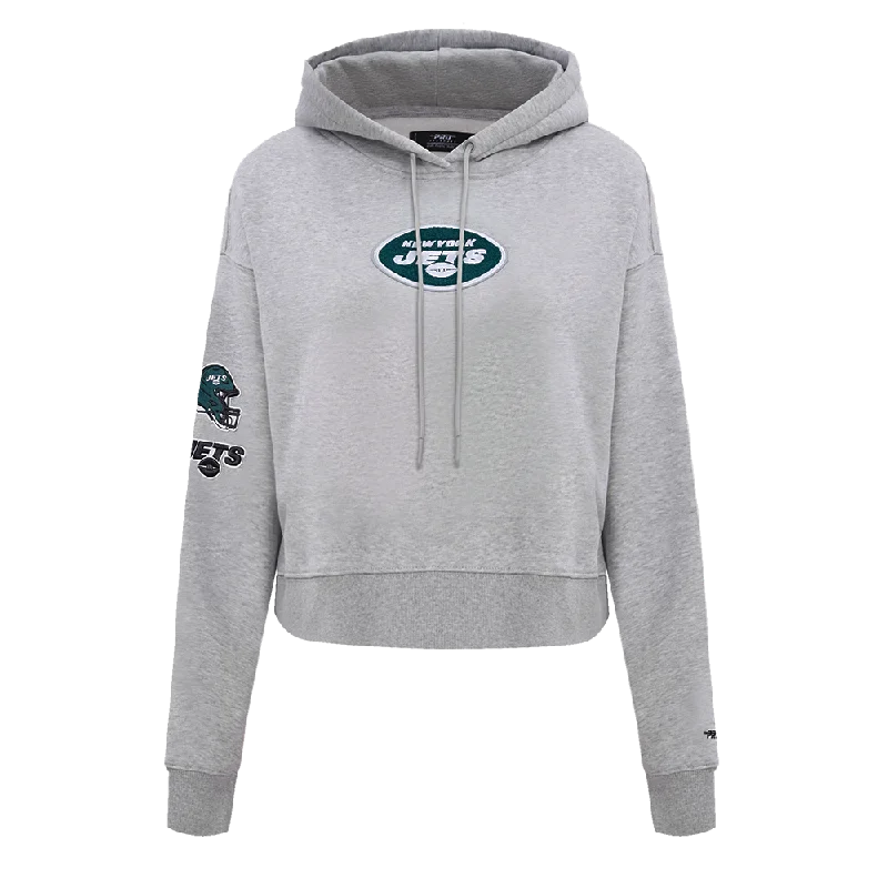 NFL NEW YORK JETS CLASSIC WOMEN'S CROPPED FLC PO HOODIE (HEATHER GREY)