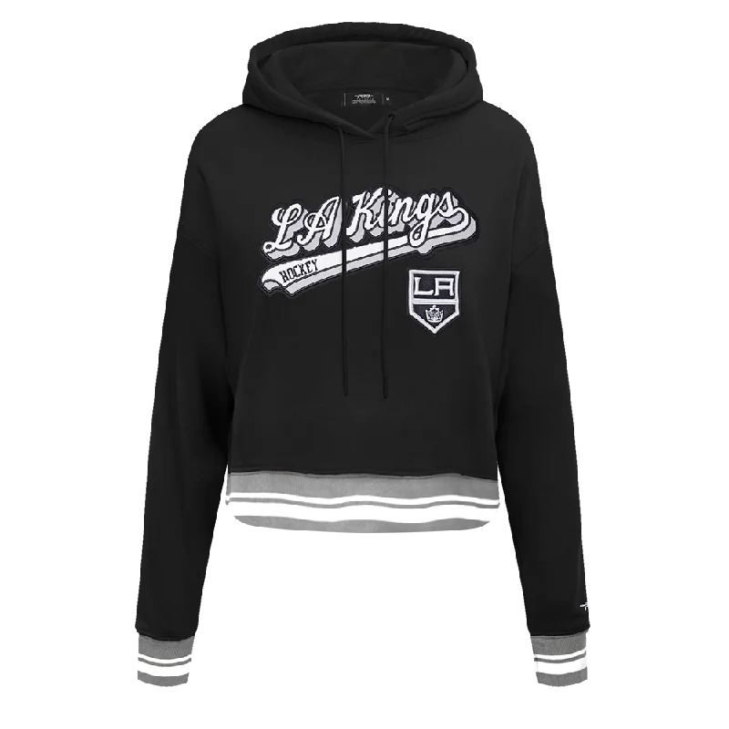 NHL LOS ANGELES KINGS SCRIPT TAIL WOMEN'S RIB FLC CROPPED PO HOODIE (BLACK/GRAY)