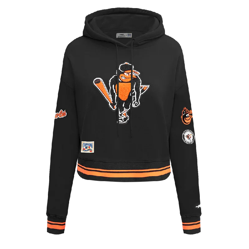 MLB BALTIMORE ORIOLES RETRO CLASSIC WOMEN'S RIB CROPPED PO HOODIE (BLACK/ORANGE)