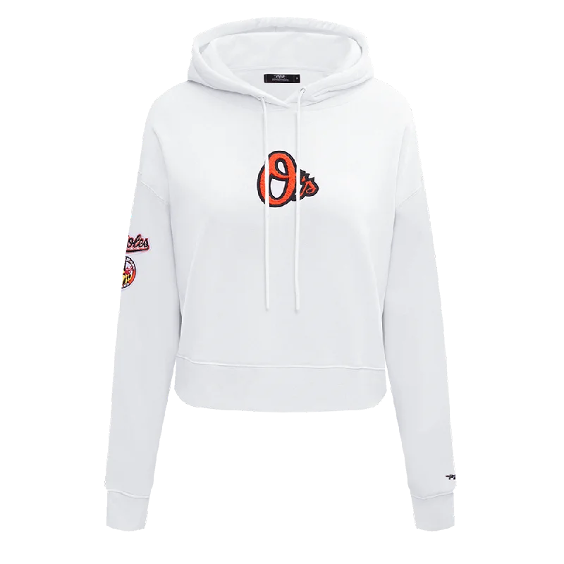 MLB BALTIMORE ORIOLES CLASSIC WOMEN'S FLC CROPPED PO HOODIE (WHITE)