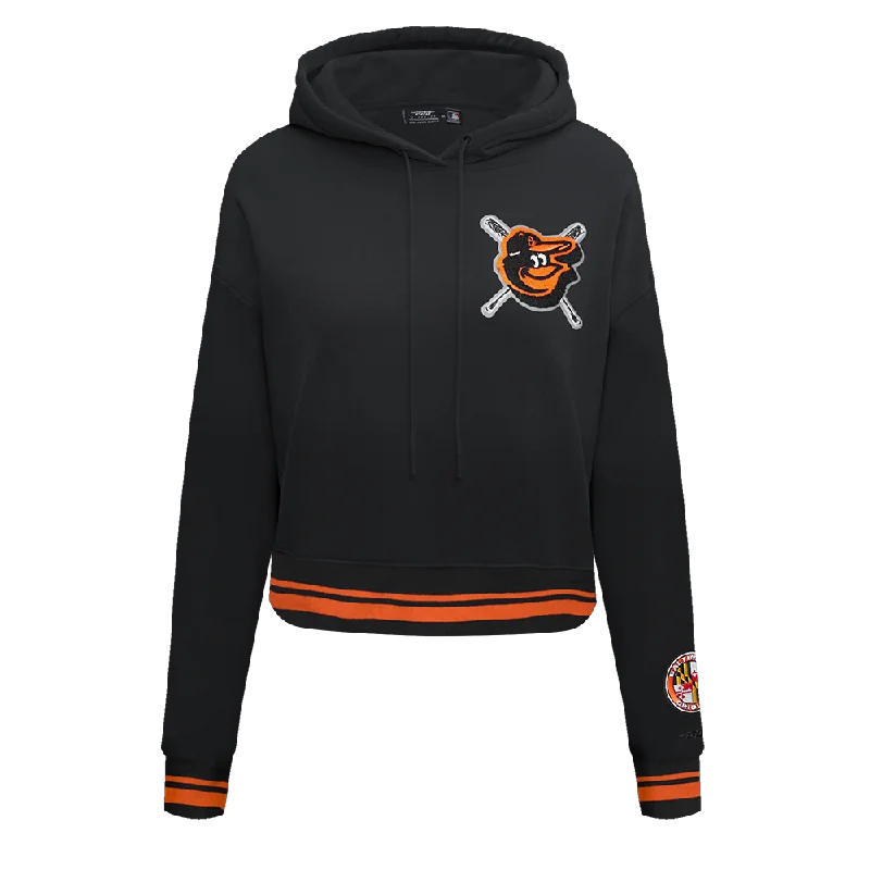 MLB BALTIMORE ORIOLES MASHUP WOMEN'S RIB CROPPED PO HOODIE (BLACK/ORANGE)