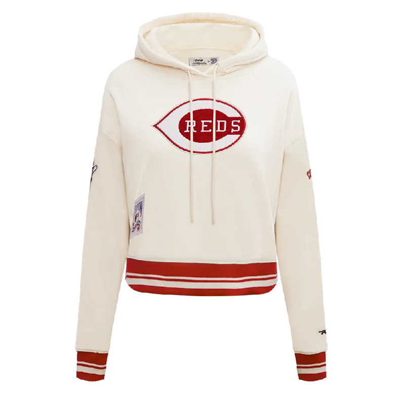 MLB CINCINNATI REDS RETRO CLASSIC WOMEN'S RIB CROPPED PO HOODIE (EGGSHELL/ RED)