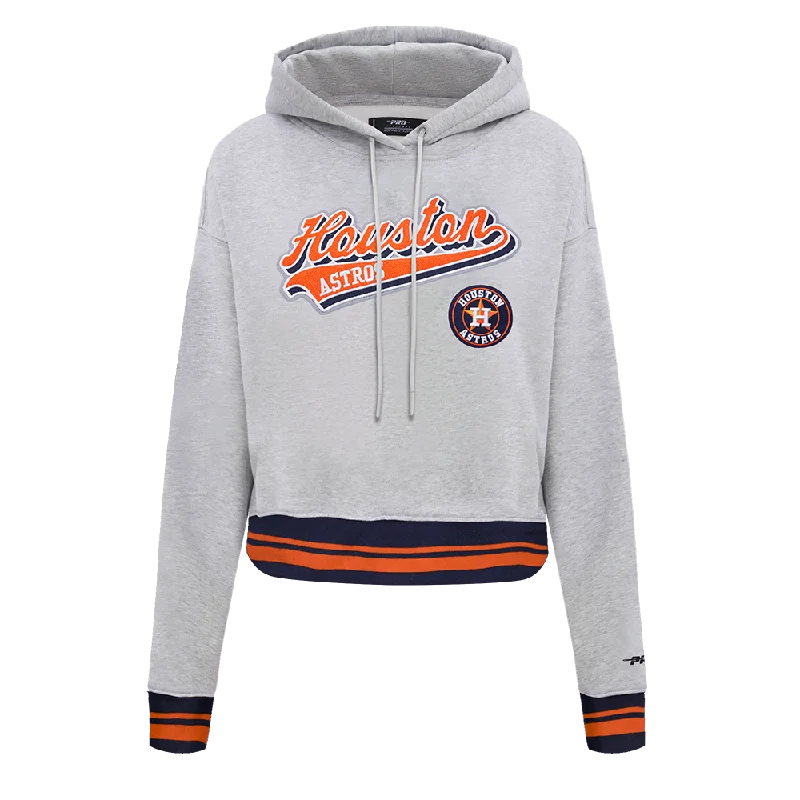 MLB HOUSTON ASTROS SCRIPT TAIL WOMEN'S RIB FLC CROPPED PO HOODIE (HEATHER GREY/MIDNIGHT NAVY/ORANGE)