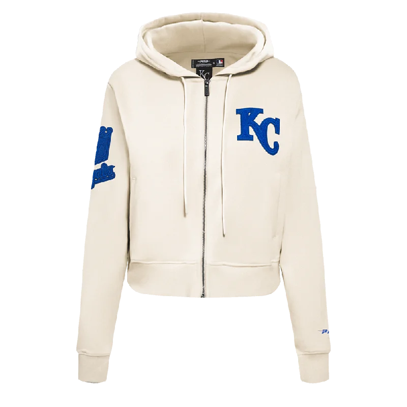 MLB KANSAS CITY ROYALS TRIPLE TONAL WOMEN'S DK FZ HOODIE (EGGSHELL)