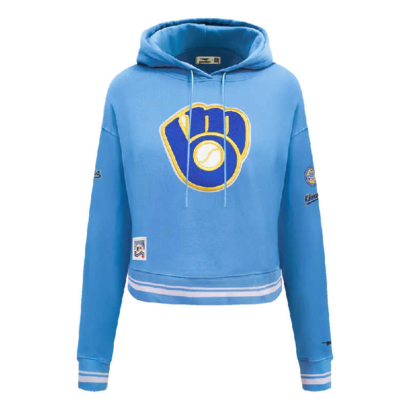 MLB MILWAUKEE BREWERS RETRO CLASSIC WOMEN'S RIB CROPPED PO HOODIE (UNIVERSITY BLUE)