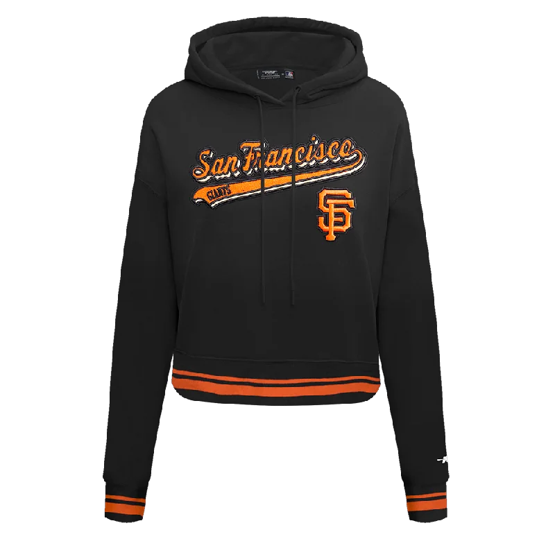 MLB SAN FRANCISCO GIANTS SCRIPT TAIL WOMEN'S RIB FLC CROPPED PO HOODIE (BLACK/ORANGE)