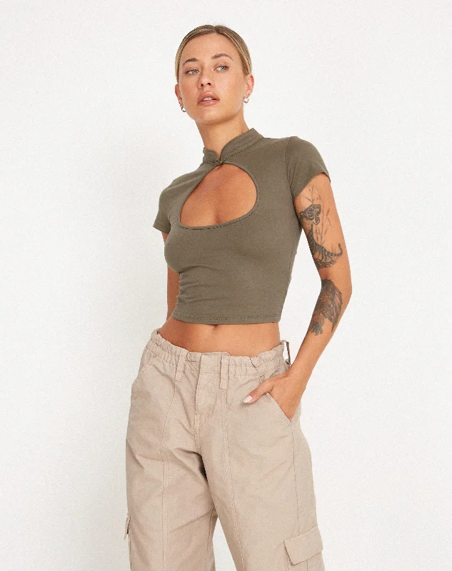 Anelis Crop Top in Tarmac Green