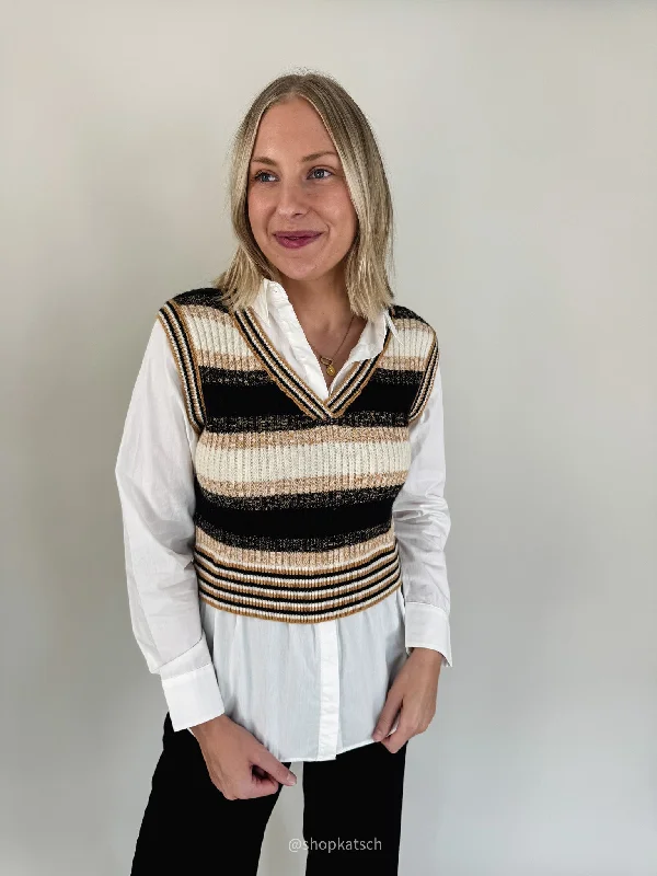 Marisa Beige & White Striped Vest