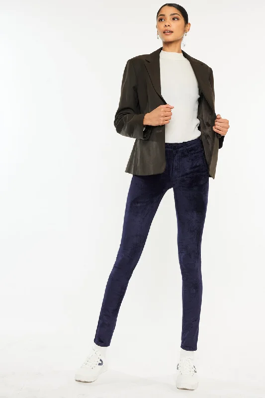 Ginny Mid Rise Velvet Ankle Skinny Pants