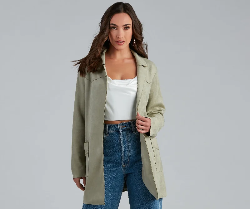 Here For It Faux Suede Trench