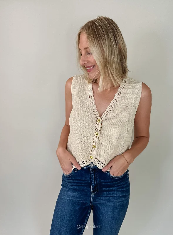 Kinley Crochet Button Down Vest