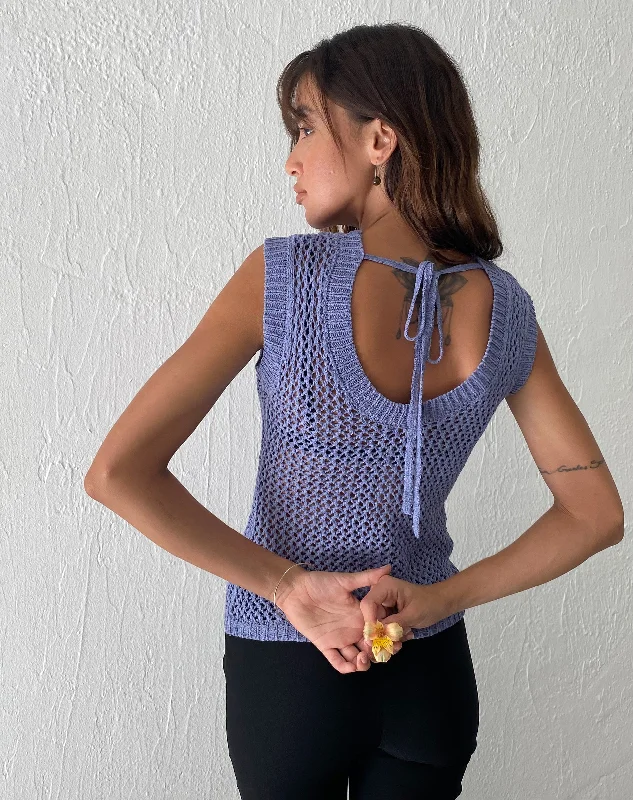 Nibura Open Back Vest Top in Blue Knit