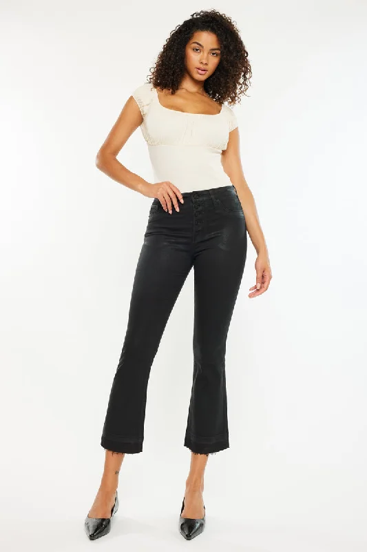 Rosé High Rise Faux Leather Kick-Flare Pants