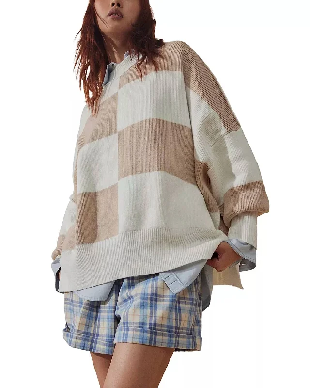 Checker Easy Street Sweater In White Sand