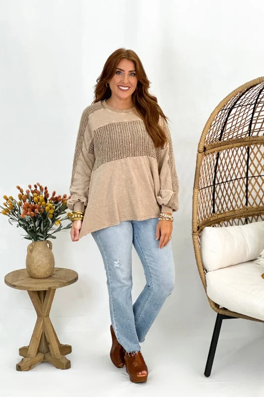 Latte Knitted Low Gauge Rib Sweater Top