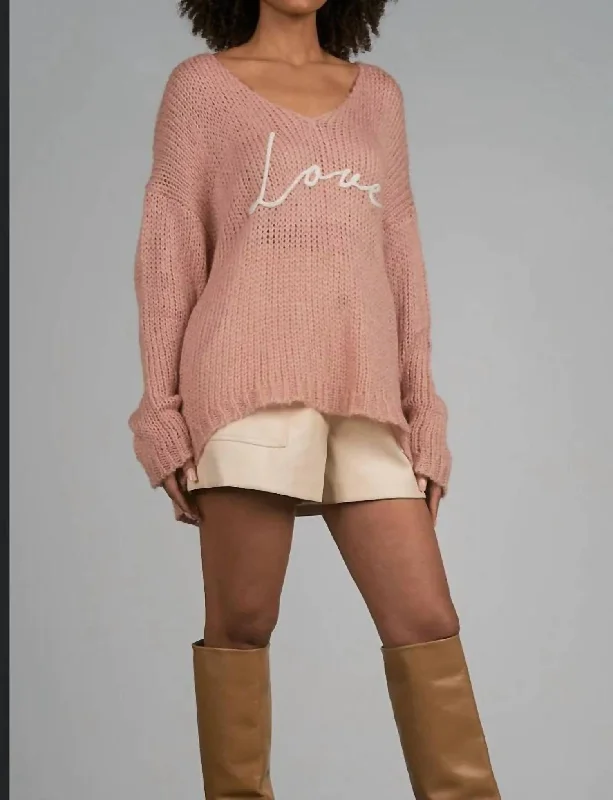 Love Script Sweater In Mauve