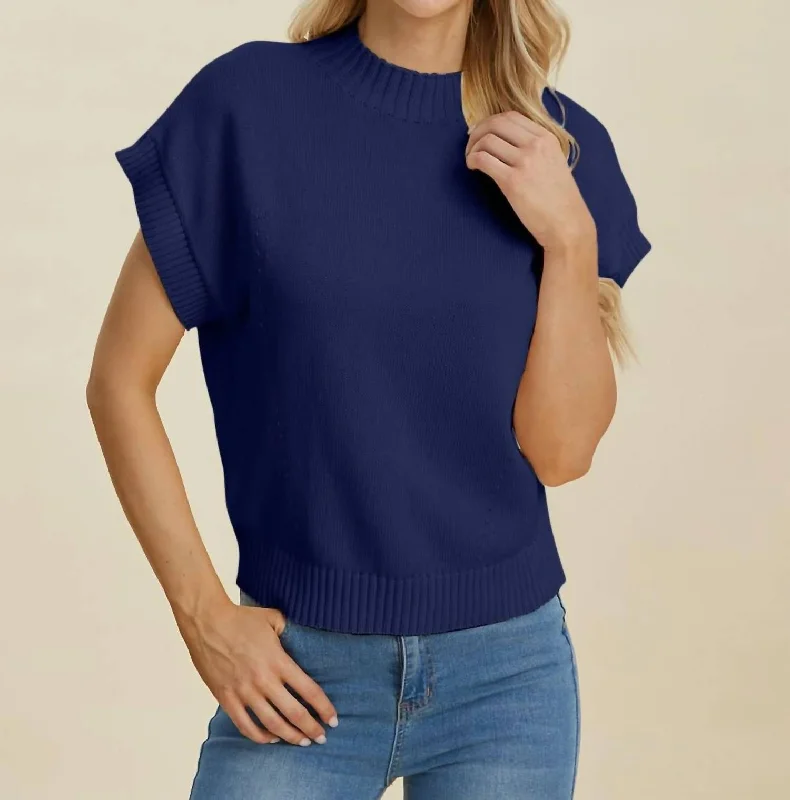 Mock Neck Sweater In Navy