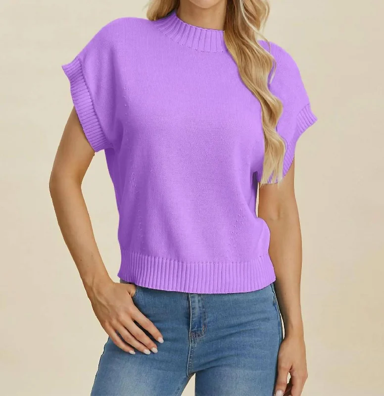 Mock Neck Sweater In Purple