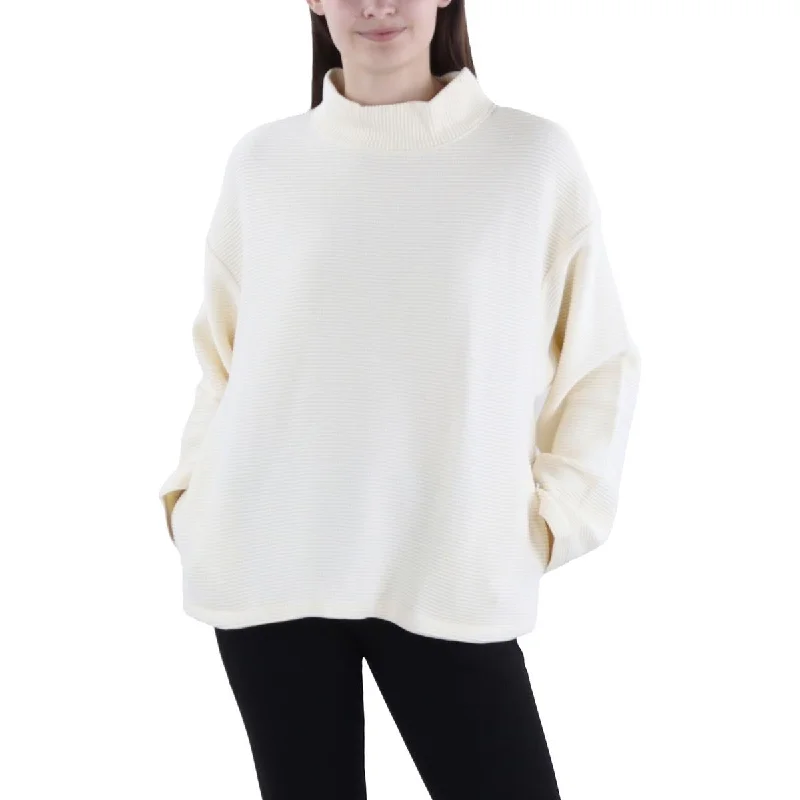 Womens Knit Boxy Funnel-Neck Sweater