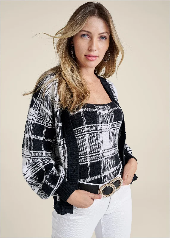 Plaid Sweater Set - Black & White