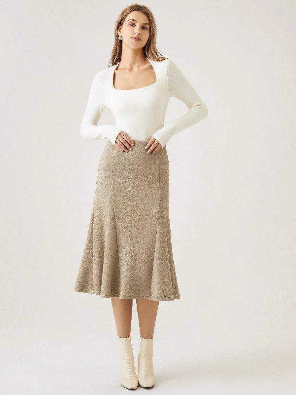 Pull-On Flounce Midi Skirt