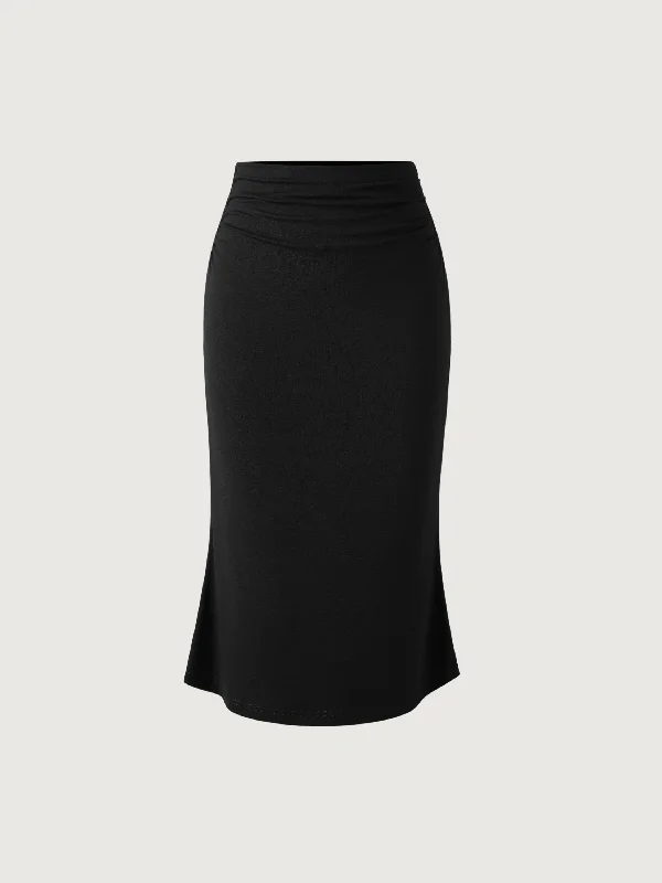 Ruched Side Mermaid Midi Skirt