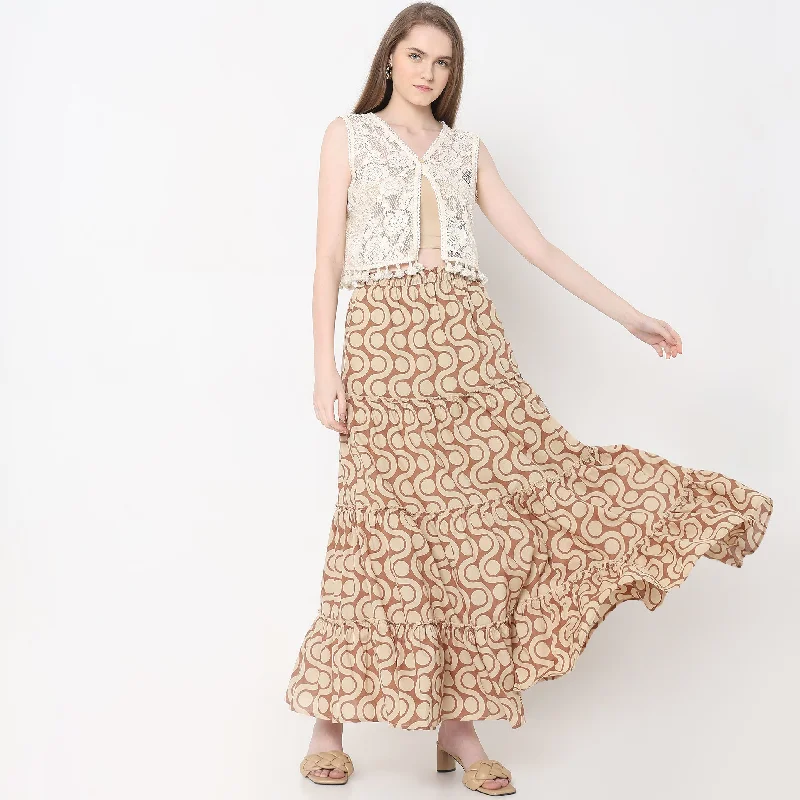 Flare Fit Printed Mid Rise Skirts