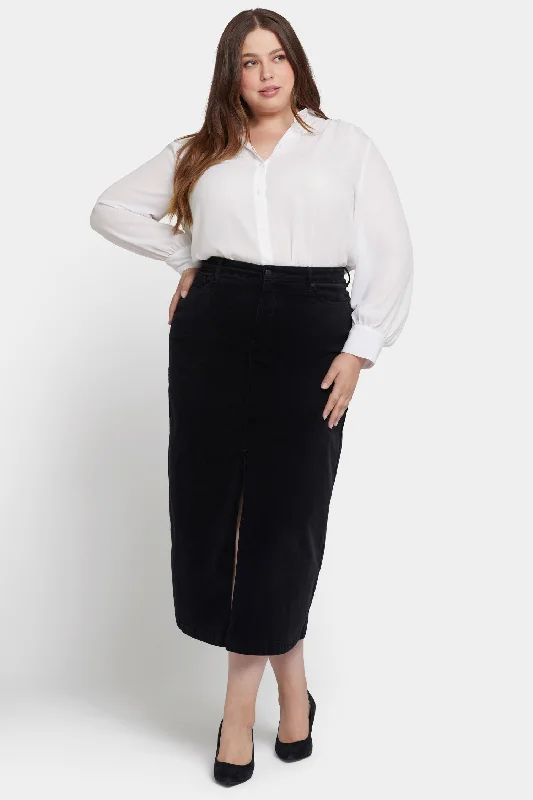 High Rise Long Skirt In Plus Size - Black