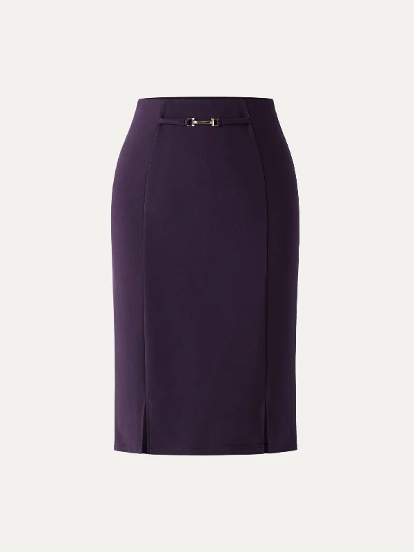 High Waisted Split Hem Midi Pencil Skirt