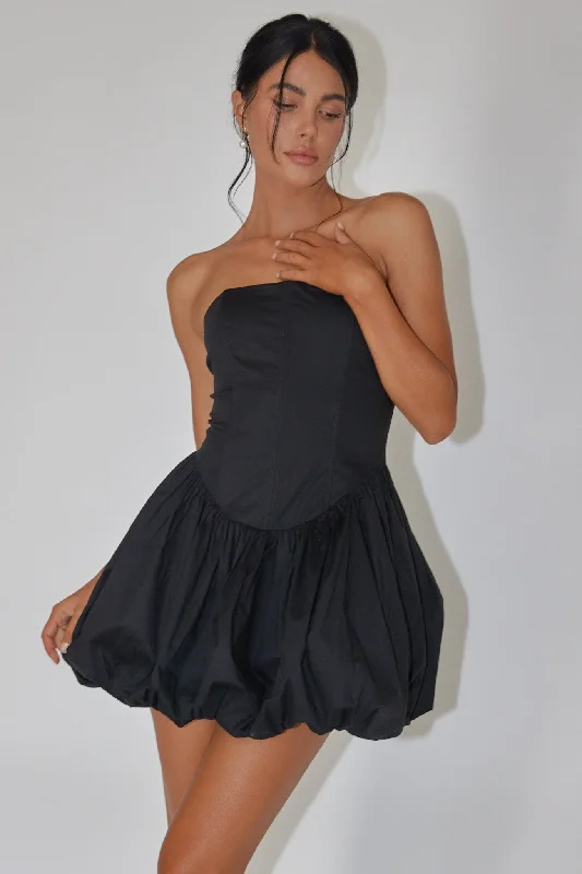 Monti Strapless Bubble Hem Mini Dress Black