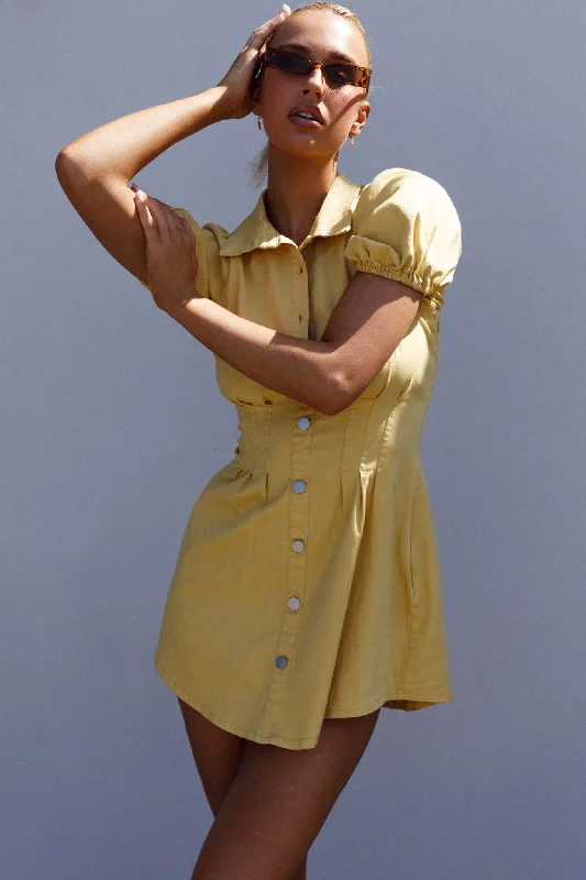 Zurich Pleated Waist Shirt Dress Light Yellow