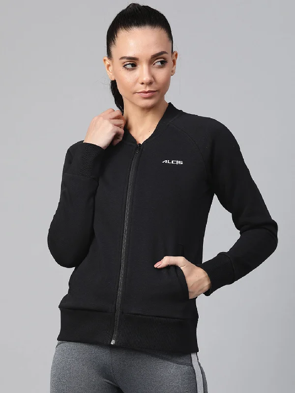 Alcis Women Black Solid Lightweight Sporty Jacket