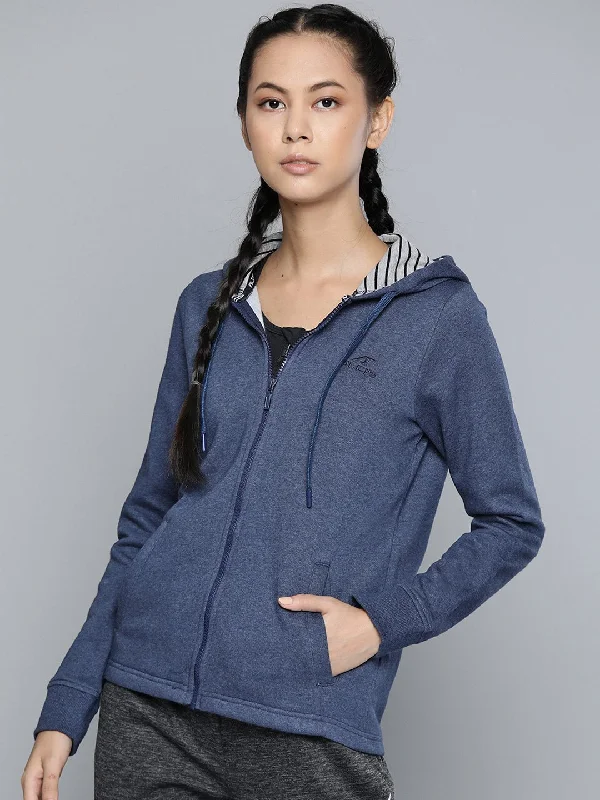 Alcis Women Navy Blue Solid Hooded Sweatshirt