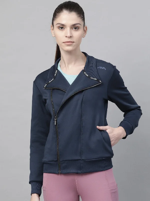 Alcis Women Navy Blue Solid Lightweight Sporty Jacket