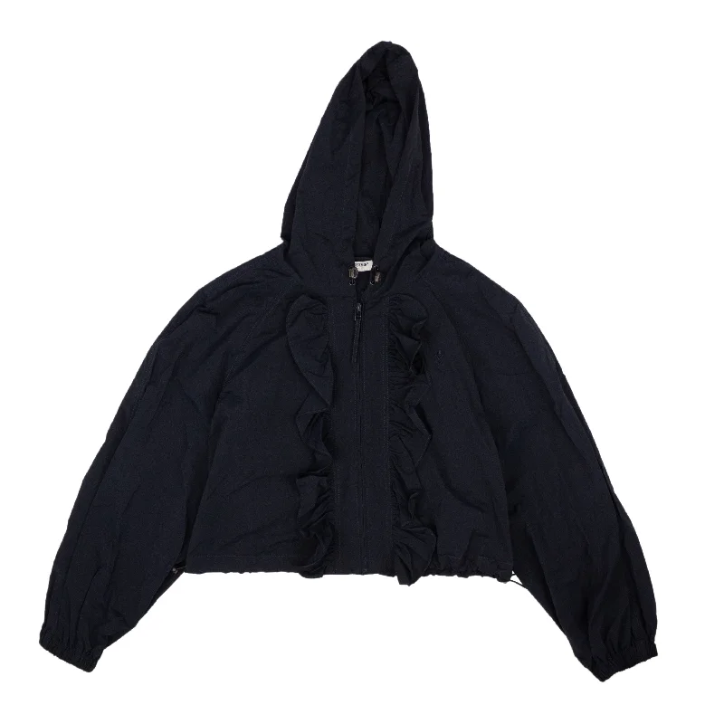 Navy Nylon Ruffle Windbreaker