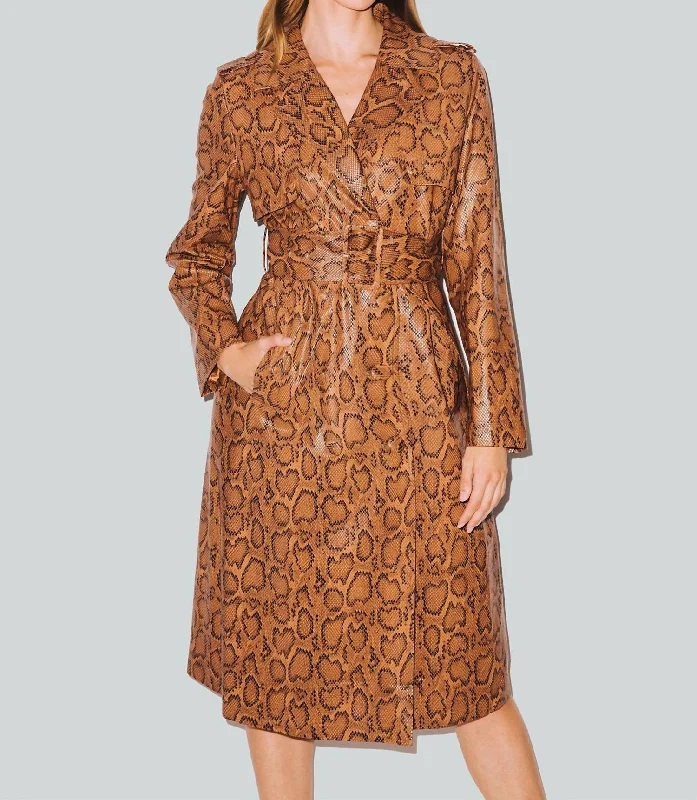 Snakeskin Trench Coat In Brown Mix